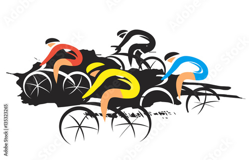 "Cycling race. Expressive stylized drawing of road cyclists, imitating