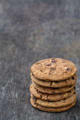 Chocolate Butter Peanut Cookies Stack on Wood Floor