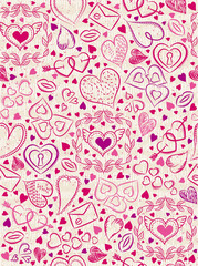 Color patterned background with red valentine hearts, vector