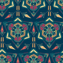 Handdrawn vector ethnic ornamental seamless pattern.