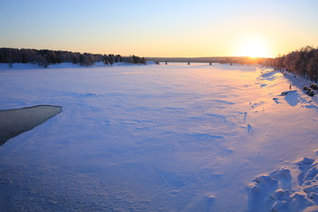 Frozen Kemijoki River in Rovaniemi, Finland