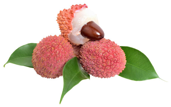 Fresh lychee exotic fruit with leaf isolated