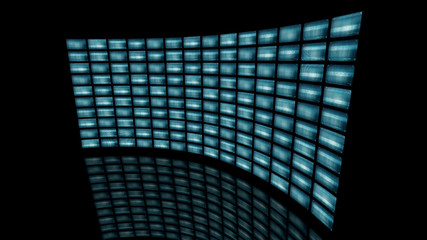 Distorted curved video wall turn to right. 3d rendering