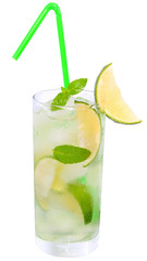 Fototapeta na wymiar mojito cocktail with lime and leaf mint isolated