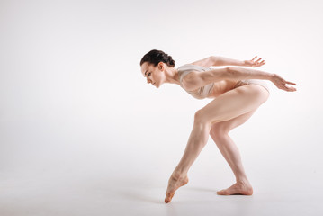 Feminine ballet dancer expressing elegance in the studio