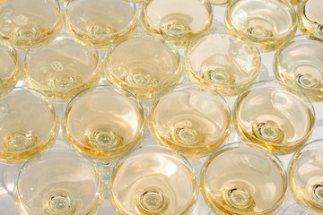 Beautiful hill with champagne at the Banquet for the newlyweds.