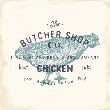 Butcher Shop vintage emblem, chiken meat products, butchery Logo template retro style. Vintage Design for Logotype, Label, Badge and brand design. vector illustration.