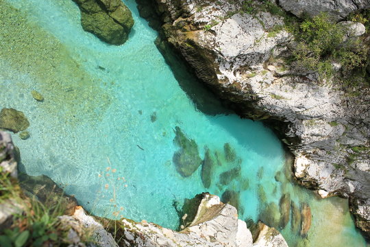 Azure water of the Soca River in Slovenia © traveller70