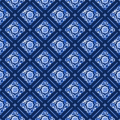 Watercolor blue lace pattern - 135329412