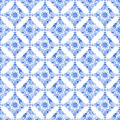 Watercolor blue lace pattern - 135329415