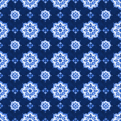 Watercolor blue lace pattern