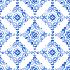 Watercolor blue lace pattern - 135329440