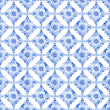 Watercolor blue lace pattern