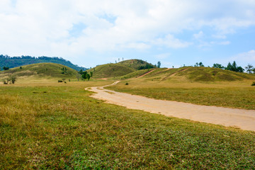 Grass mountain with path way at Ranong, Thailand
