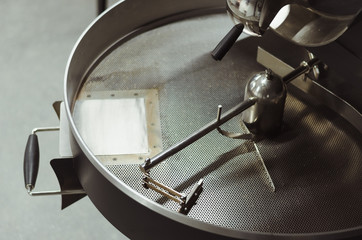 empty coffee roaster machine drum without coffee.