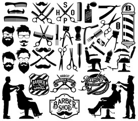 Men Barber shop labels, silhouettes and icon elements vector collection