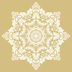 Oriental pattern with arabesques and floral elements. Traditional classic ornament. Golden and white pattern