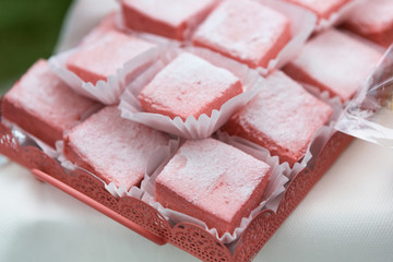 Rose turkish delight, lokum sweets closeup