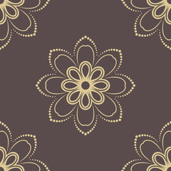 Floral ornament. Seamless abstract classic pattern with flowers. Brown and golden pattern
