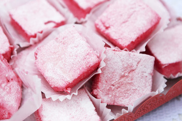 Rose turkish delight, lokum sweets closeup