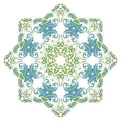 Oriental round colorful pattern with arabesques and floral elements. Traditional classic ornament