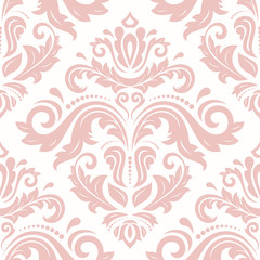 Seamless damask pattern. Traditional classic orient ornament. Light pink pattern
