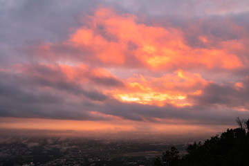 Fototapeta na wymiar Sunrise at city of Chiang mai, Doi suthep Chiang Mai Thailand.