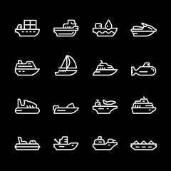 Set line icons of water transport