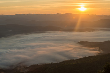 The beautiful landscape of the sea mist cover the highland mountains named Doi Samer Dao in Nan province in the northern region of Thailand.