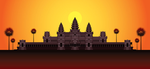 Angkor Wat in Sunrise, Cambodia, Landmark, Travel and Tourist Attraction