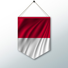 The national flag of Monaco. The symbol of the state in the pennant hanging on the rope. Realistic vector illustration.
