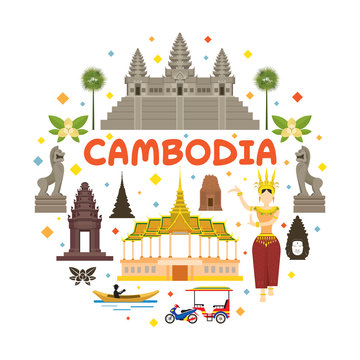 Cambodia Travel Attraction Label, Landmarks, Tourism and Traditional Culture