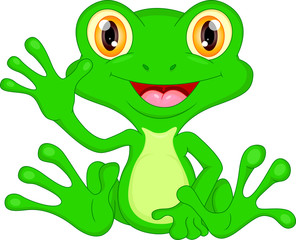 Naklejka premium Green frog cartoon waving