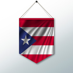The national flag of Puerto Rico. The symbol of the state in the pennant hanging on the rope. Realistic vector illustration.