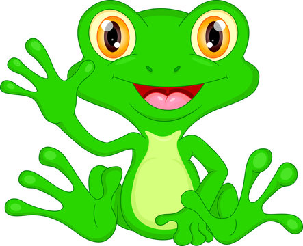 Green frog cartoon waving