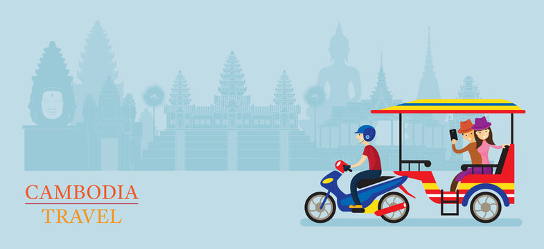 Cambodia Tuk Tuk Service for Tourist, Landmarks Background, Transportation, Travel and Tourist Attraction