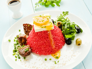 Rice with tofu and egg yolk