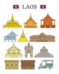 Obraz premium Laos Landmarks and Culture Object Set, Design Elements, Colourful, Line and Shape