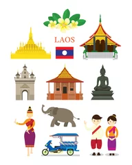 Fotobehang Laos Landmarks and Culture Object Set, Design Elements, Travel and Tourist Attraction © muchmania