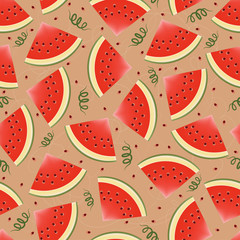 Seamless background with juicy slices of watermelon. Pattern.