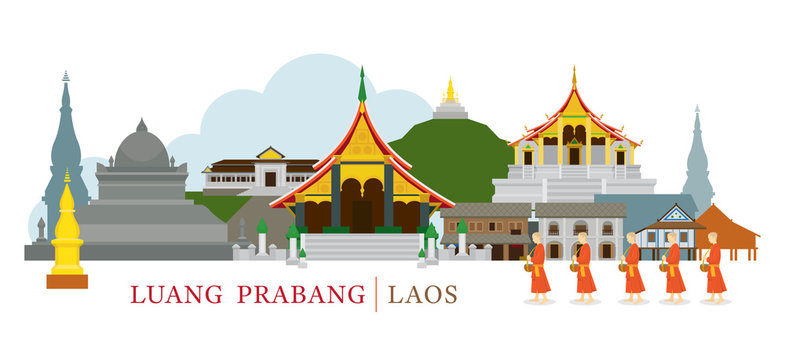 Luang Prabang, Laos, Landmarks and Monks on Alms Round, Culture, Travel and Tourist Attraction