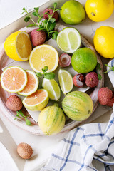 Variety of citrus fruits with tiger lemon