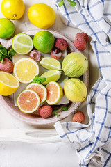Variety of citrus fruits with tiger lemon