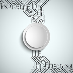 Abstract technical printed circuit board with white round sign