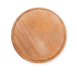 Wooden round board for pizza isolated on white