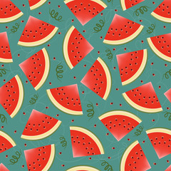 Seamless background with juicy slices of watermelon. Pattern.