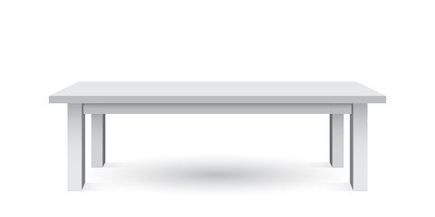 Vector 3d table for object presentation. Empty white top table isolated on white background.
