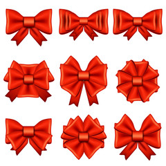 Different red bows isolated vector