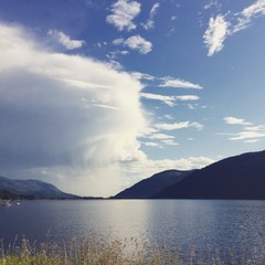 Large ominous thunder cloud at lake