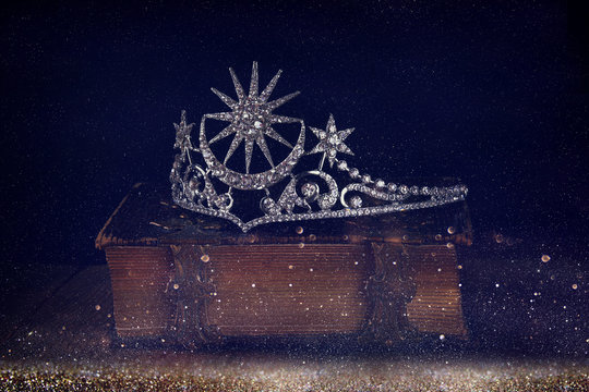 low key image of beautiful diamond queen crown